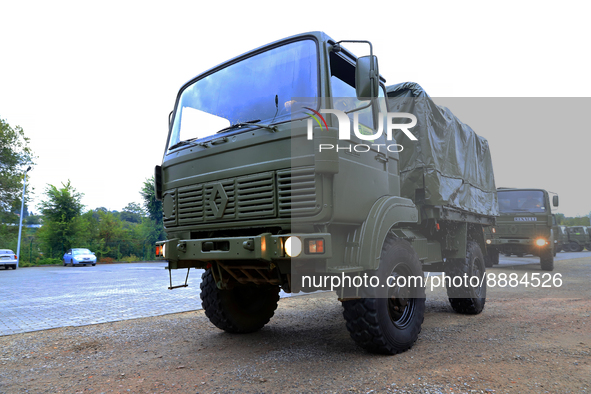 DNIPRO, UKRAINE - SEPTEMBER 20, 2022 - Heavy-duty trucks that were purchased at the expense of the city budget and private donors at militar...