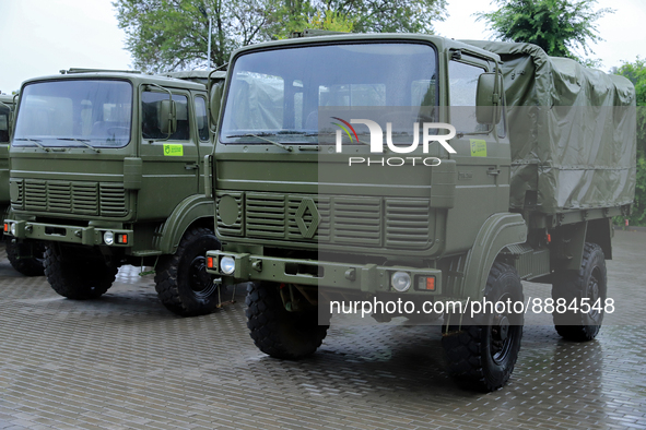 DNIPRO, UKRAINE - SEPTEMBER 20, 2022 - Heavy-duty trucks that were purchased at the expense of the city budget and private donors at militar...