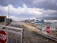 Stormy sea on the small Agios Georgios (St. George) harbor on Cyprus on March 3, 2022. (
