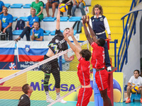 Spike of Rok Bracko (SLO) during the Volleyball Intenationals U20 European Championship - Slovenia vs France on September 22, 2022 at the Mo...