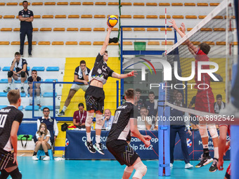 Spike of Luka Marovt (SLO) during the Volleyball Intenationals U20 European Championship - Slovenia vs France on September 22, 2022 at the M...