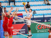 Spike of Strahinja Kljajic (SRB) during the Volleyball Intenationals U20 European Championship - Slovakia vs Serbia on September 22, 2022 at...