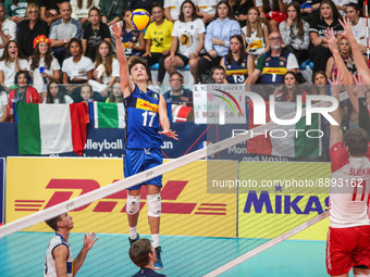 Spike of Luca Porro (ITA) during the Volleyball Intenationals U20 European Championship - Italy vs Poland on September 22, 2022 at the Monte...