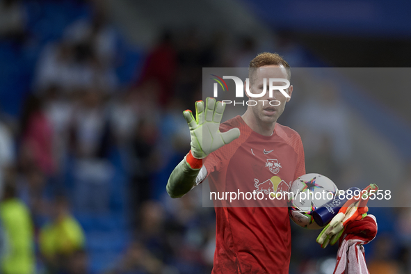 Peter Gulacsi goalkeeper of RB Leipzig and Hungary during the warm-up before the UEFA Champions League group F match between Real Madrid and...