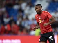 Christopher Nkunku second striker of RB Leipzig and France during the warm-up before the UEFA Champions League group F match between Real Ma...