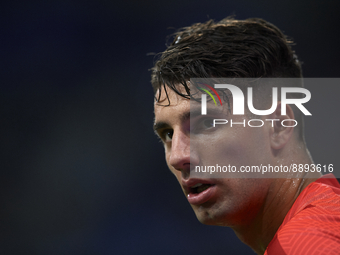 Dominik Szoboszlai attacking midfield of RB Leipzig and Hungary during the warm-up before the UEFA Champions League group F match between Re...