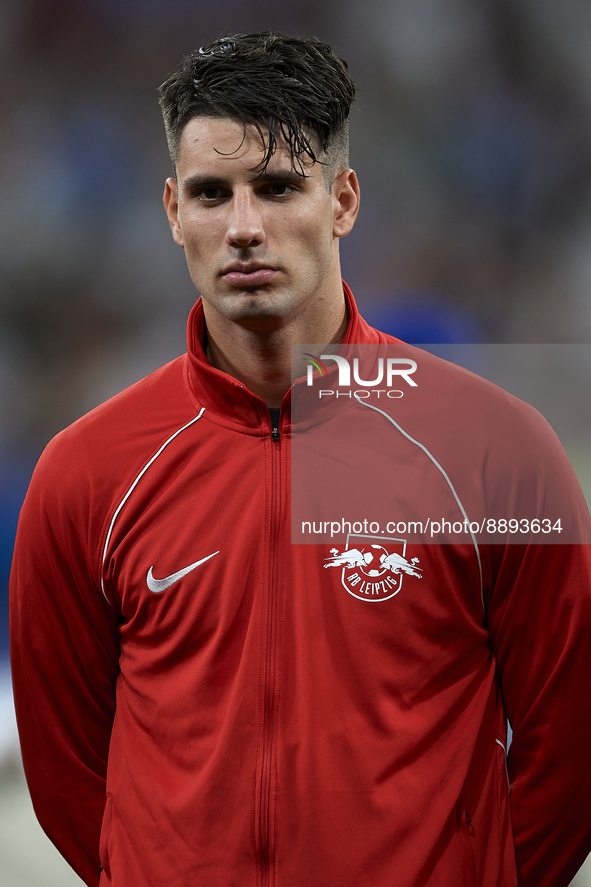 Dominik Szoboszlai attacking midfield of RB Leipzig and Hungary poses prior the UEFA Champions League group F match between Real Madrid and...