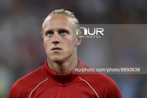 Xaver Schlager central midfield of RB Leipzig and Austria poses prior the UEFA Champions League group F match between Real Madrid and RB Lei...