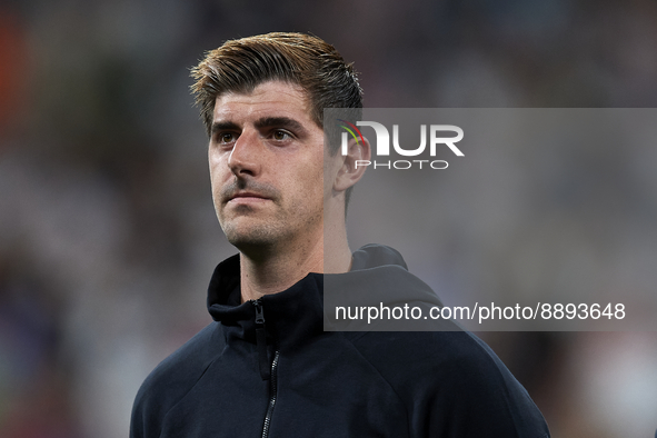 Thibaut Courtois goalkeeper of Real Madrid and Belgium poses prior the UEFA Champions League group F match between Real Madrid and RB Leipzi...