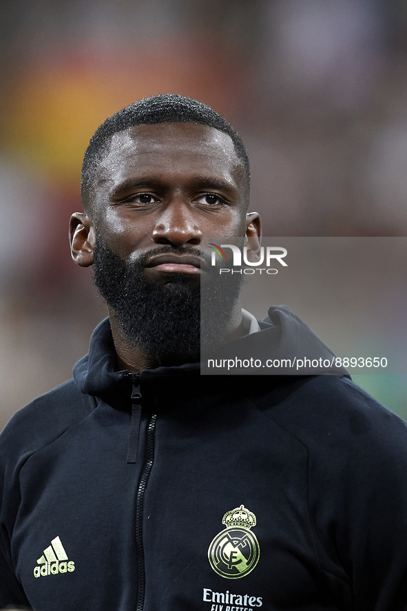 Antonio Rudiger centre-back of Real Madrid and Germany poses prior the UEFA Champions League group F match between Real Madrid and RB Leipzi...
