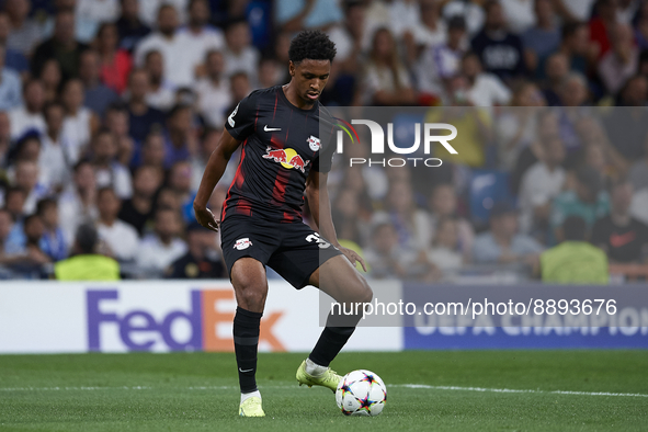 Abdou Diallo centre-back of RB Leipzig and Senegal does passed during the UEFA Champions League group F match between Real Madrid and RB Lei...