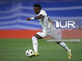 Vinicius Junior left winger of Real Madrid and Brazil controls the ball during the UEFA Champions League group F match between Real Madrid a...