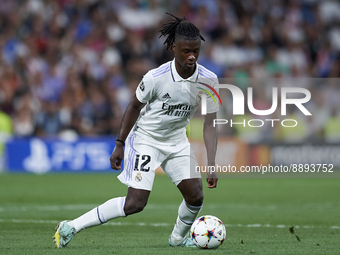 Eduardo Camavinga central midfield of Real Madrid and France in action during the UEFA Champions League group F match between Real Madrid an...