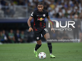 Christopher Nkunku second striker of RB Leipzig and France in action during the UEFA Champions League group F match between Real Madrid and...