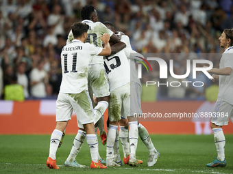 Federico Valverde central midfield of Real Madrid and Uruguay celebrates after scoring his sides first goal during the UEFA Champions League...