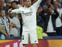 Federico Valverde central midfield of Real Madrid and Uruguay celebrates after scoring his sides first goal during the UEFA Champions League...