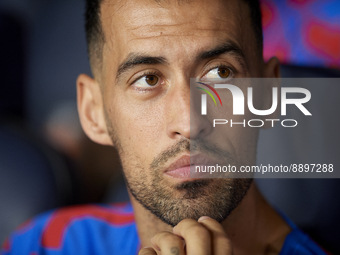 Sergio Busquets defensive midfield of Barcelona and Spain sitting on the bench prior the UEFA Champions League group C match between FC Barc...