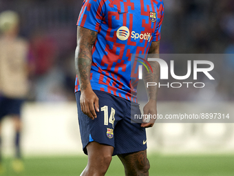 Memphis Depay centre-forward of Barcelona and Netherlands during the warm-up before the UEFA Champions League group C match between FC Barce...