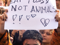 a protester holds a sign of 