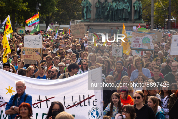 Thousands activists take part in global climate protest in Cologne, Germany on September 23, 2022 