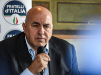 Guido Crosetto of Fratelli d'Italia during the press conference at the Teatro Massimo in Palermo for the Italian Election Day 2022. Italy, 2...