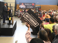 Congressman Dwight Evans introduces speaks on stage during a campaign event in support of the Senate race of Lt. Governor John Fetterman, in...