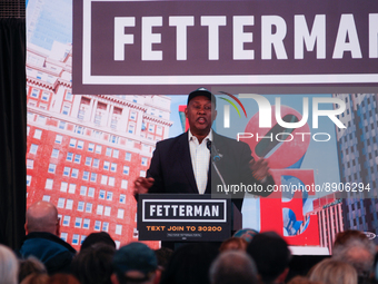 Congressman Dwight Evans addressed the crowd, telling them why we need John Fetterman in the Senate during a rally for John Fetterman in NW...