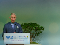 King Charles III is photographed giving a speech at the COP21 Archive pictures in Paris, France on 21 November 2015. (