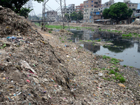 Plastic wastages are seen in a polluted branch river of Buriganga river in Dhaka, Bangladesh, on September 25, 2022. World Rivers Day is obs...