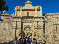 People entering the Main gate to the city are seen in Mdina, Malta on 23 September 2022   Mdina (former Melite) is a fortified city in the N...