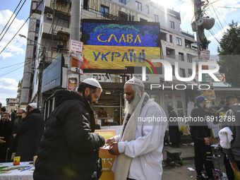 Orthodox Jewish pilgrims on the street near the tomb of Rabbi Nachman while celebrating Rosh Hashanah, the Jewish New Year,  amid Russia con...