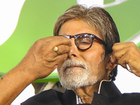 Bollywood actor Amitabh Bachchan gets his makeup done during an event in Mumbai, India on October 2, 2018. (