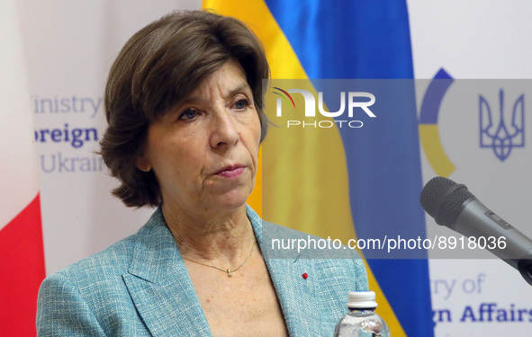 KYIV, UKRAINE - SEPTEMBER 27, 2022 - Minister for Europe and Foreign Affairs of the French Republic Catherine Colonna attends a joint briefi...