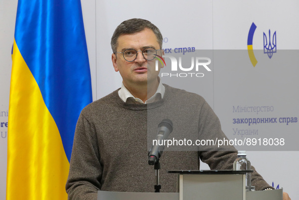 KYIV, UKRAINE - SEPTEMBER 27, 2022 - Minister of Foreign Affairs of Ukraine Dmytro Kuleba attends a joint briefing with Minister for Europe...
