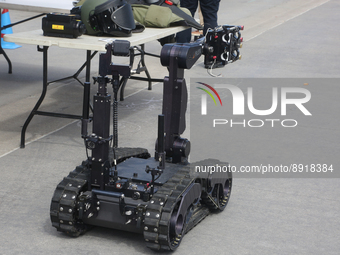 Peel Regional Police bomb squad displays a bomb disposal robot during Community Crime Prevention Day in Mississauga, Ontario, Canada, on Sep...