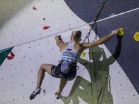 Janja Garnbret of Team Slovenia climbs as she competes during the final women's lead discipline International Federation of Sport Climbing (...