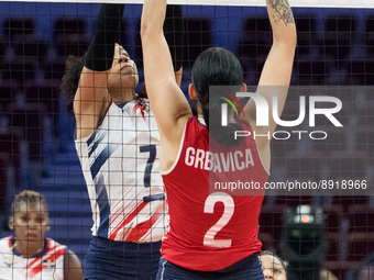 Dharlenis Marte Frica Niverka (DOM),Mika Grbavica (CRO) during the FIVB Volleyball Women's World Championship match between Dominican Republ...