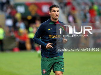 Cristiano Ronaldo of Portugal warms up prior the UEFA Nations League Group A2 football match between Portugal and Spain, at the Municipal St...