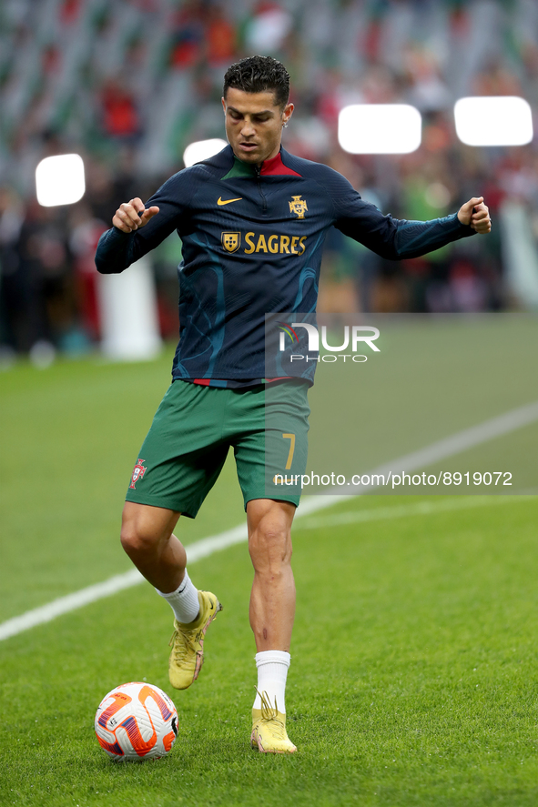 Cristiano Ronaldo of Portugal warms up prior the UEFA Nations League Group A2 football match between Portugal and Spain, at the Municipal St...