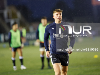 Louie Johnson Of Newcastle Falcons warms up for the Premiership Cup match between Newcastle Falcons and Sale Sharks at Kingston Park, Newcas...
