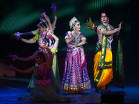 Actors perform during a dance drama reenacting the Ramlila, narrating the life of Hindu deity Rama, ahead of Dussehra festival celebrations...