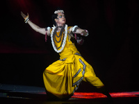 An actor performs during a dance drama reenacting the Ramlila, narrating the life of Hindu deity Rama, ahead of Dussehra festival celebratio...