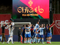 Spain's team players celebrate at the end of the UEFA Nations League Group A2 football match between Portugal and Spain, at the Municipal St...