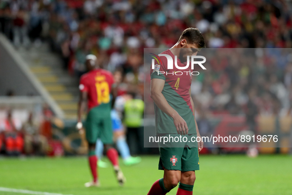 Ruben Dias of Portugal reacts during the UEFA Nations League Group A2 football match between Portugal and Spain, at the Municipal Stadium in...