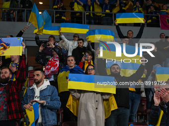 Fans from Ukraine seen during the UEFA Nations League 2022/23 match in Group B between Ukraine and Scotland at the Marshal Jozef Pilsudski i...