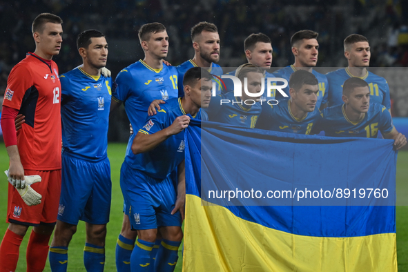 Team of Ukraine ahead of the the UEFA Nations League 2022/23 match in Group B between Ukraine and Scotland at the Marshal Jozef Pilsudski in...