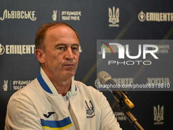 Ukrainian manager Oleksandr Petrakov during the press conference after the UEFA Nations League 2022/23 match in Group B between Ukraine and...