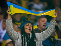 A fan from Ukraine is seen during the UEFA Nations League 2022/23 match in Group B between Ukraine and Scotland at the Marshal Jozef Pilsuds...