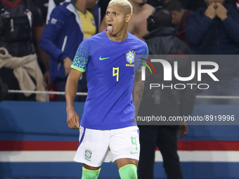 Richarlison de Andrade of Brazil celebrates his goal during the International friendly game, football match between Brazil and Tunisia on Se...