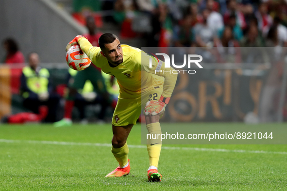 Portugal's goalkeeper Diogo Costa in action during the UEFA Nations League Group A2 football match between Portugal and Spain, at the Munici...